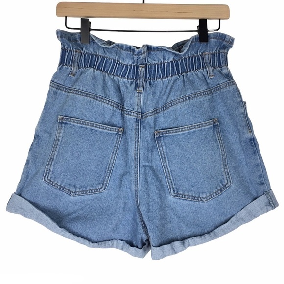 FOREVER 21 Paper Bag Jean Shorts High Waist Mom Stretch Denim Light Wash Size 29 - Picture 4 of 9